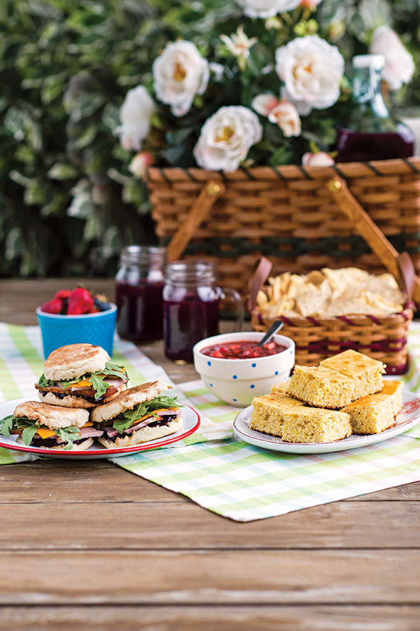 Ham Sandwich with Blueberry Jam (basket and tableware courtesy of Lehman's in Kidron, Ohio)