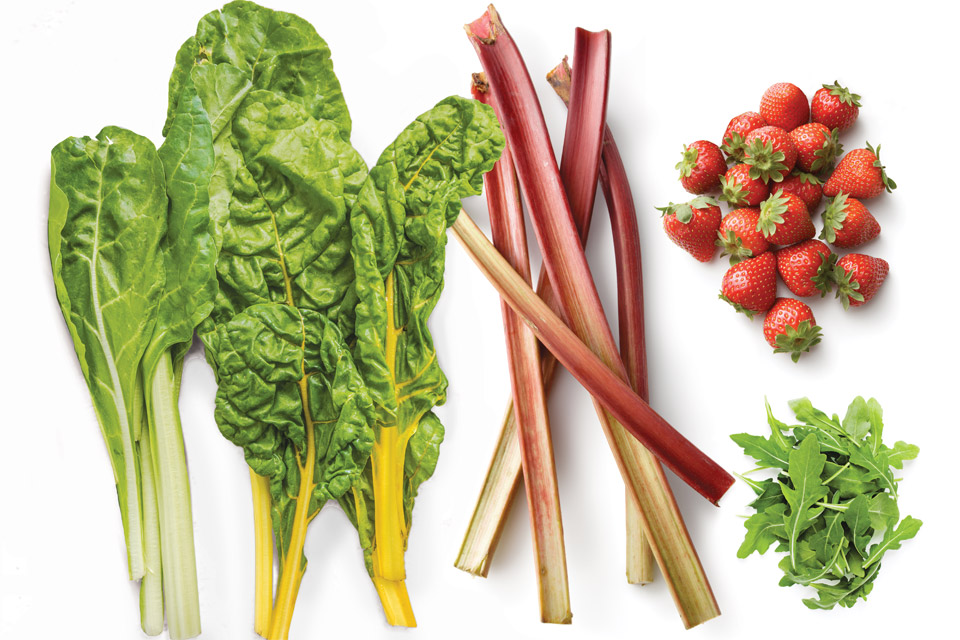 Dining-whats-in-season whats-in-season-chard-rhubarb-arugula-strawberries