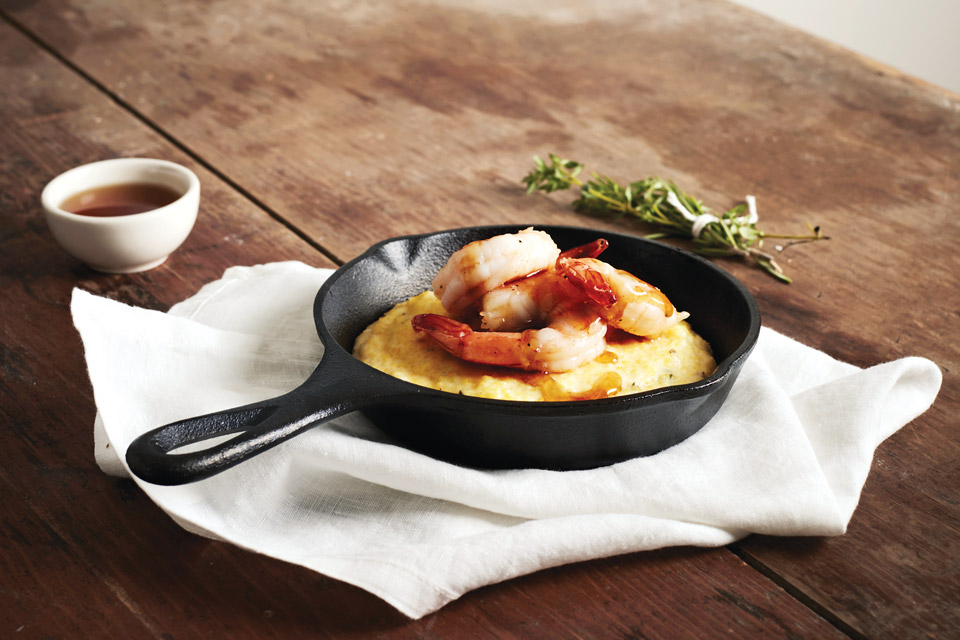 Shrimp and polenta with maple glaze