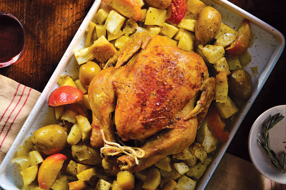 Whole Roasted Chicken with Root Vegetables and Apples