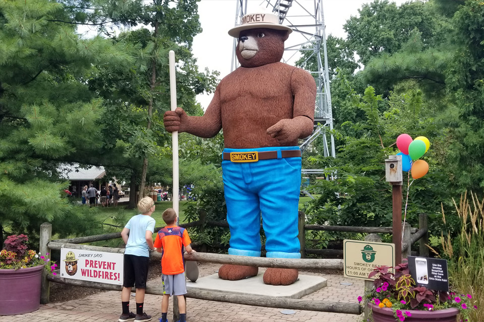 Smokey Bear at the Ohio Department of Natural Resources Park at the Ohio State Fair (photo by Jim Vickers)