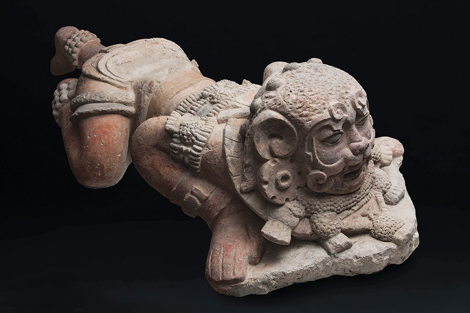 "Maya: The Exhibition" stucco jaguar warrior from the Maya lowlands