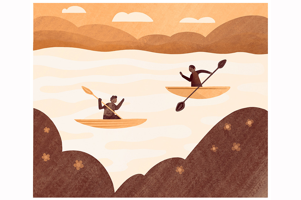 Kayak on Portage Lakes (illustration by Diana Bolton) Kayak on Portage Lakes (illustration by Diana Bolton)