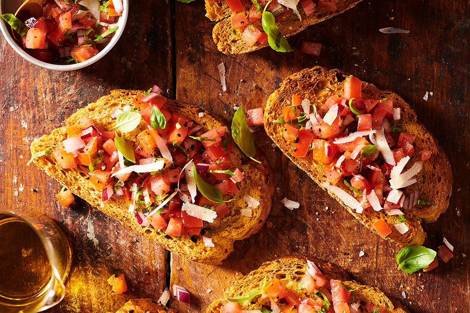 Roma Tomato & Basil Bruschetta (photo by Megann Galehouse, styling by Betty Karlslake)