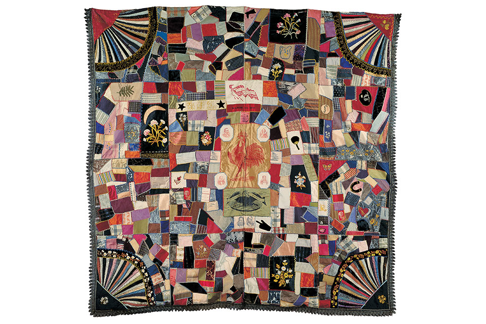 “Cleveland-Hendricks Crazy Quilt” by unidentified quilt-maker (artwork courtesy of The American Folk Museum) 