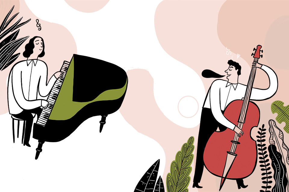 Piano and stand-up bass illustration (photo by iStock)