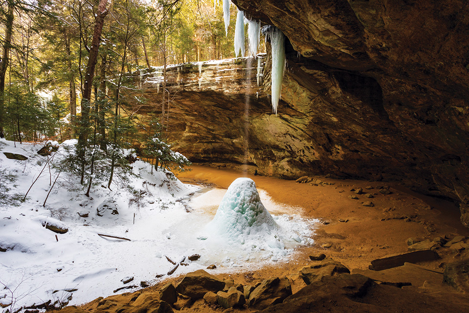 Ash Cave waterfall in winter (photo by Gabe Leidy)