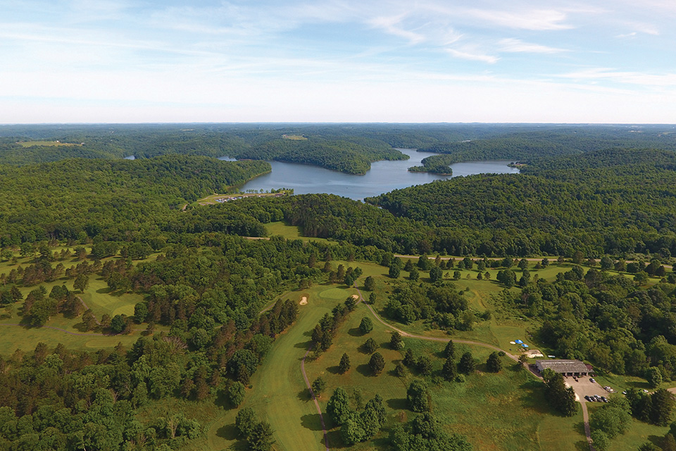 Aerial view of Salt Fork State Park in Cambridge