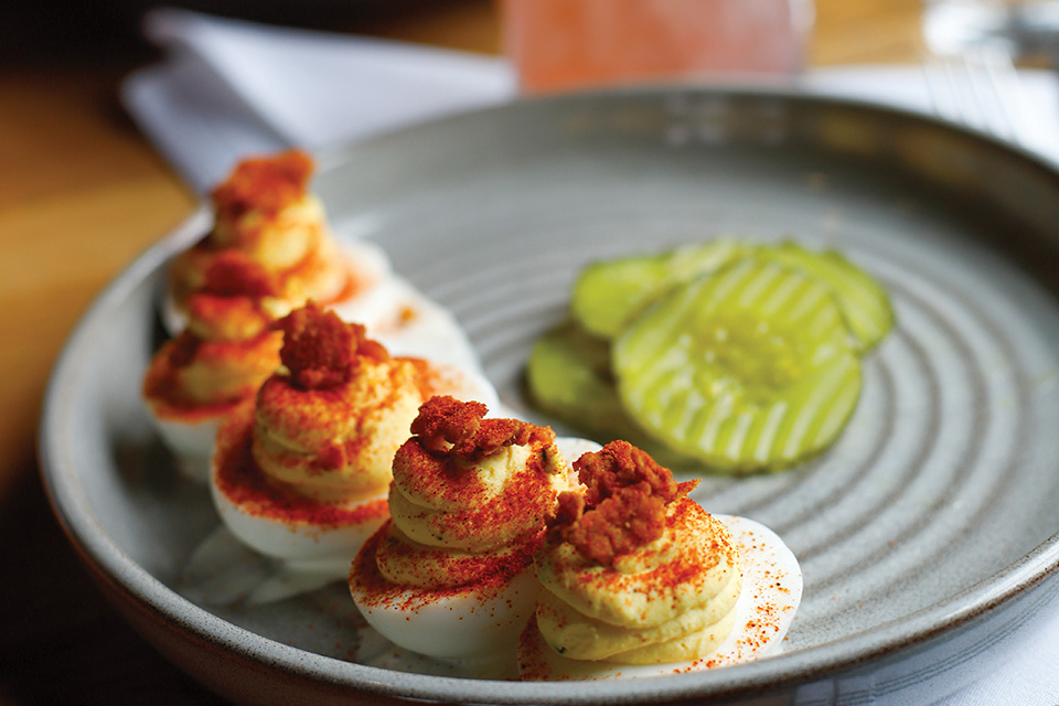 Deviled eggs with spices and pickles (photo courtesy of High Bank Distillery)