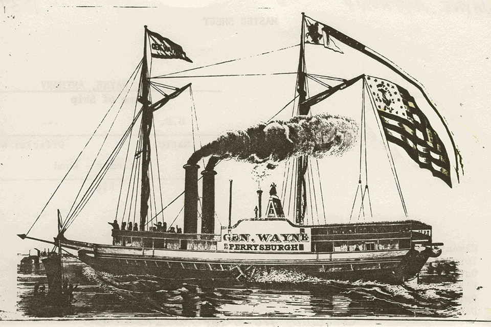 Illustration of the “Anthony B. Wayne” steamship that sank on Lake Erie (courtesy of the National Museum of the Great Lakes)