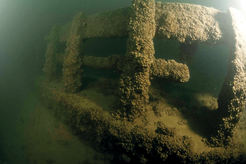A dive photo of the “Sultan” on the floor of Lake Erie (photo by Jack Papes)