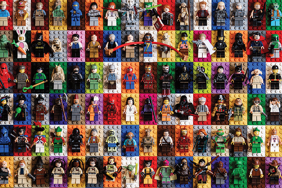 Scott Brown's wall of Lego minifigures (photo by Ken Blaze)