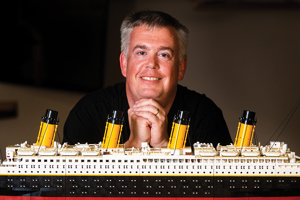 Scott Brown with his Lego Titanic (photo by Ken Blaze)