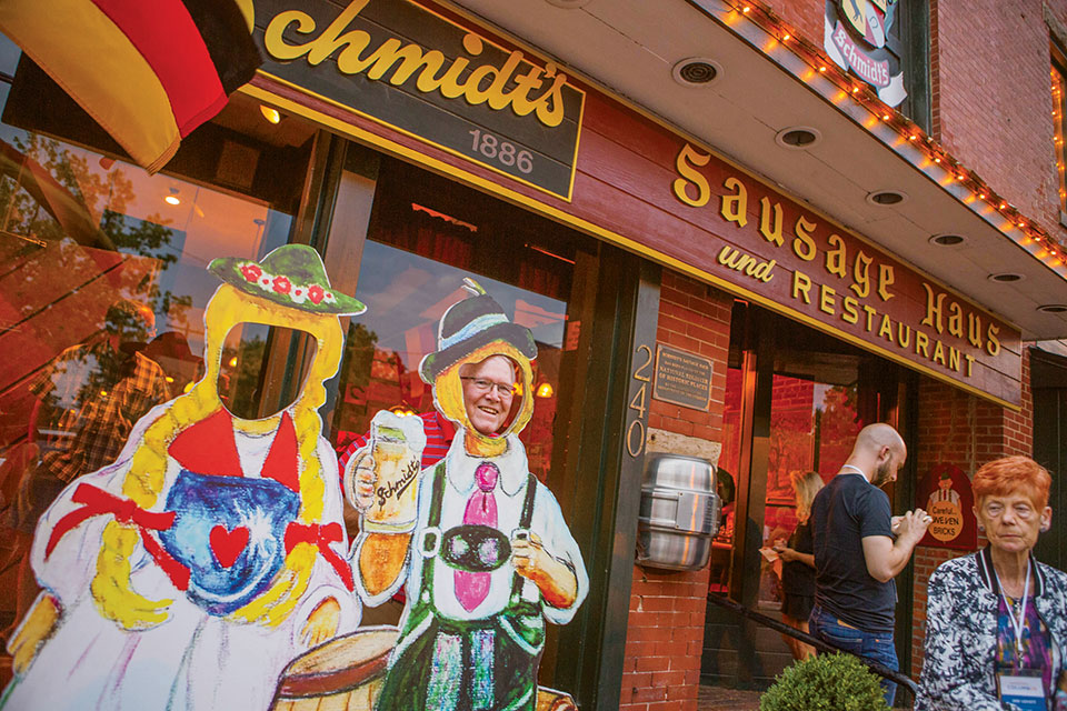 People outside of Schmidt's in Columbus (photo by Laura Watilo Blake)