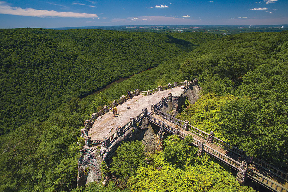 Aerial view of Coopers Rock Overlook (photo courtesy of West Virginia Tourism)