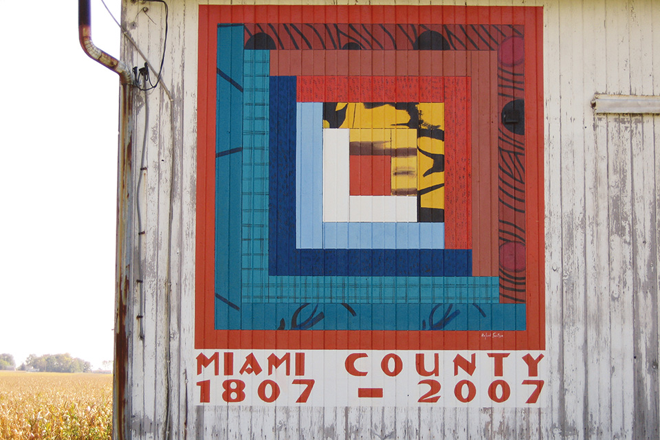 Miami County “Log Cabin” barn quilt (photo courtesy of Miami County Convention and Visitors Bureau)