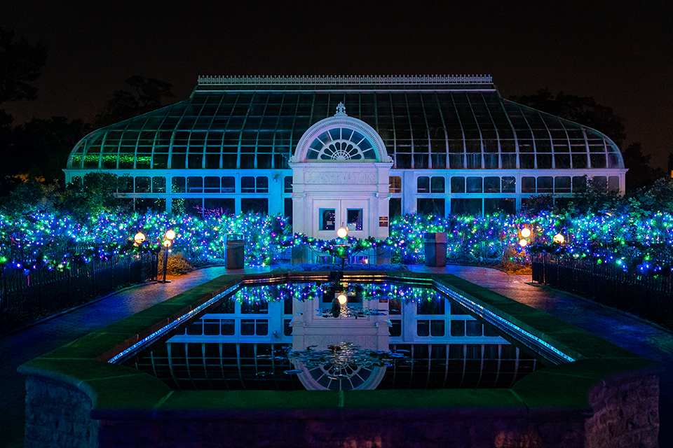 Toledo Zoo & Aquarium’s greenhouse decorated with holiday lights (photo courtesy of the Toledo Zoo & Aquarium)