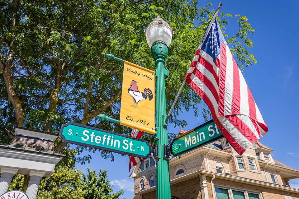 Intersection of Steffin and Main streets with Versailles Poultry Days sign (photo by Matthew Allen)