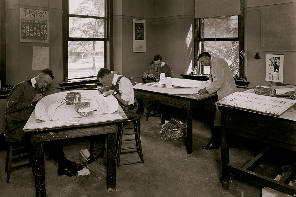 Drafters creating a model of Ohio Stadium in 1920 (photo courtesy of the Ohio State University archives)