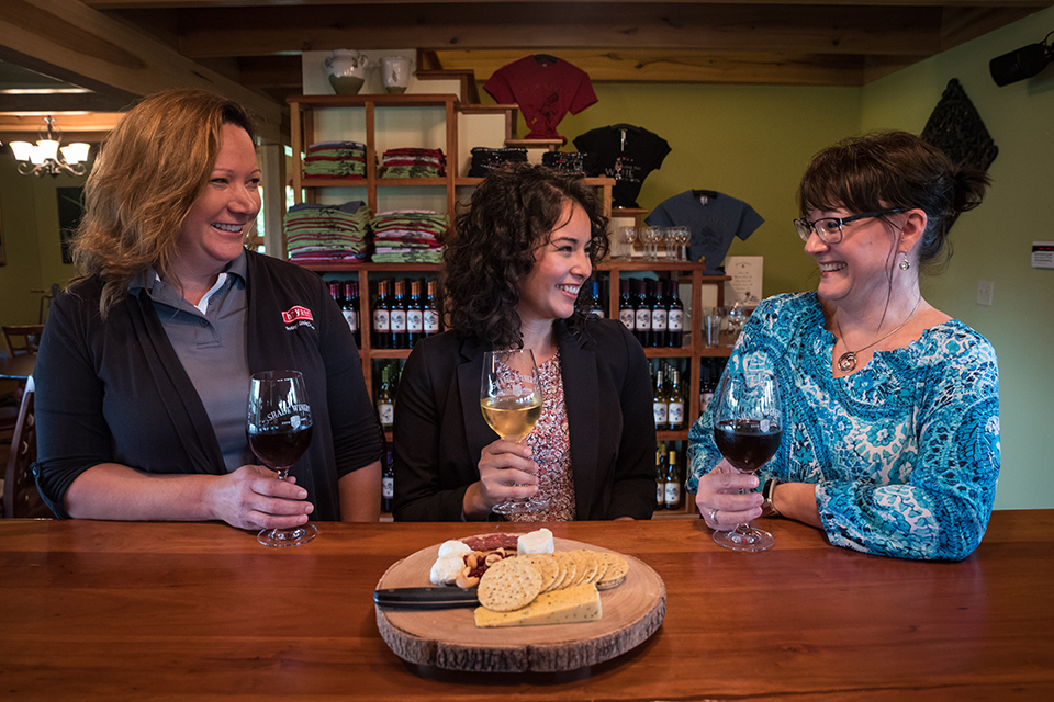 Women enjoying wine at Shade Winery in Shade, Ohio (photo by Matt Shiffler)