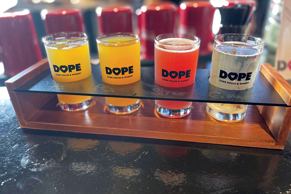 Cider flight at Youngstown’s D.O.P.E. Cider House & Winery (photo courtesy of D.O.P.E. Cider House & Winery)