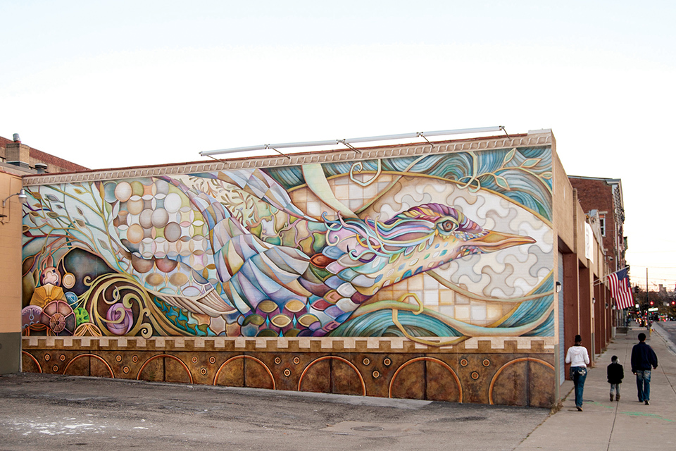“The Migration of Tradition” mural in downtown Cincinnati (photo by J. Miles Wolf, supported by Rookwood Pottery, 2013 Adopt-An-Apprentice Campaign Contributors)