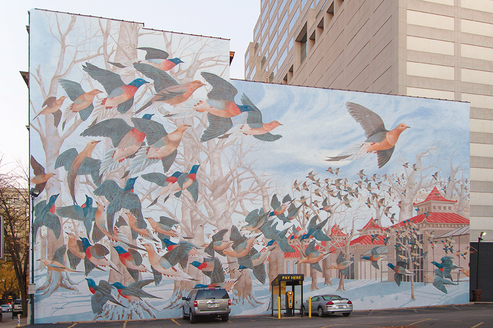 “Martha, The Last Passenger Pigeon” mural in Cincinnati (photo by J. Miles Wolf, supported by the Otto M. Budig Family Foundation)