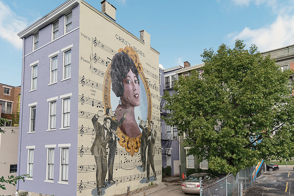 “Dreaming Blues” mural of Mamie Smith in Cincinnati (photo by J. Miles Wolf, supported by 2018 Adopt-an-Apprentice Campaign Contributors)