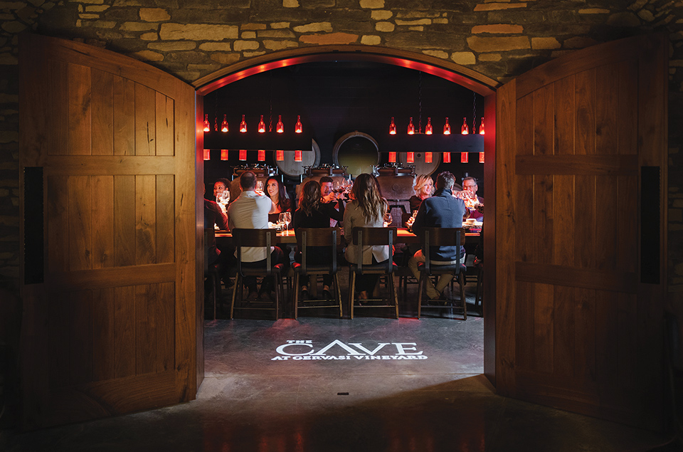 People dining at table at The Cave at Gervasi Vineyard Resort & Spa in Canton (photo courtesy of Gervasi Vineyard Resort & Spa)