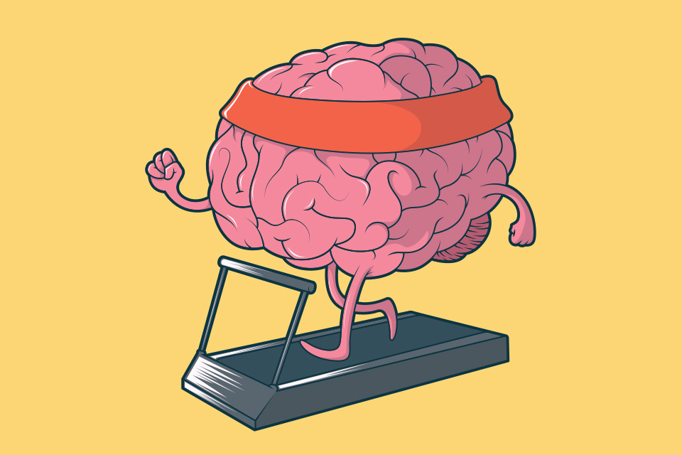 Cartoon brain walking on a treadmill (photo by iStock)