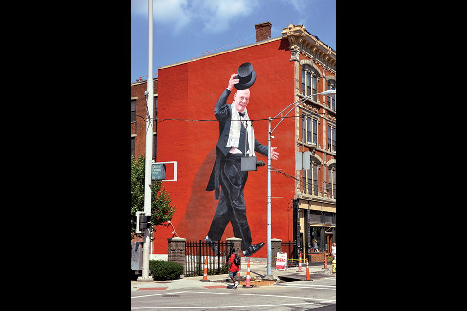 “Mr. Tarbell Tips His Hat” mural in downtown Cincinnati (photo by J. Miles Wolf, supported by the Gateway Merchants Group)
