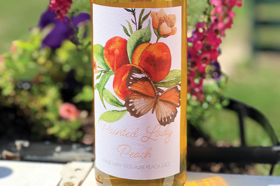 Bottle of Painted Lady Peach wine at Monarch Winery in Kelleys Island (photo courtesy of Monarch Winery)