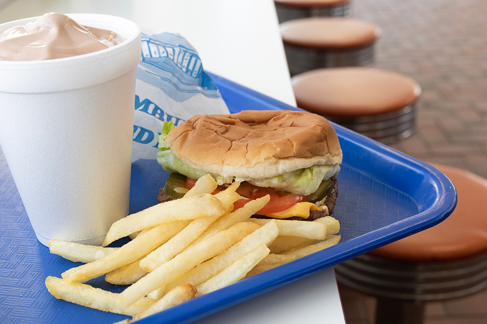 Hamburger, fries and frosted malt at Wilson’s Sandwich Shop in Findlay (photo by Casey Clark)