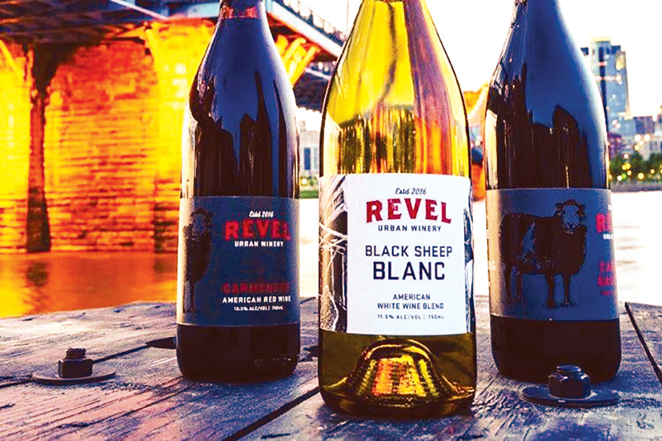 Bottles of red and wines from Cincinnati’s Revel OTR (photo courtesy of Revel OTR)