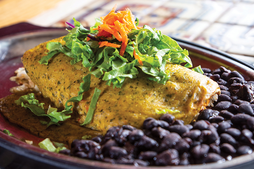 Enchilada verde and black beans at Casa Nueva in Athens (photo by Stephanie Park)