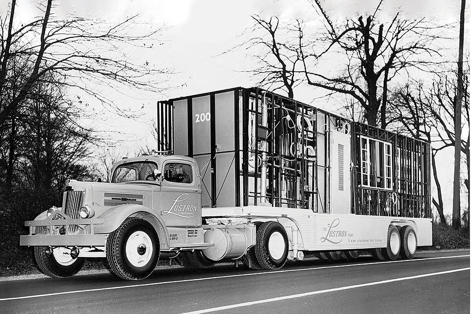 Truck hauling an unassembled Lustron home (photo courtesy of Ohio History Connection)