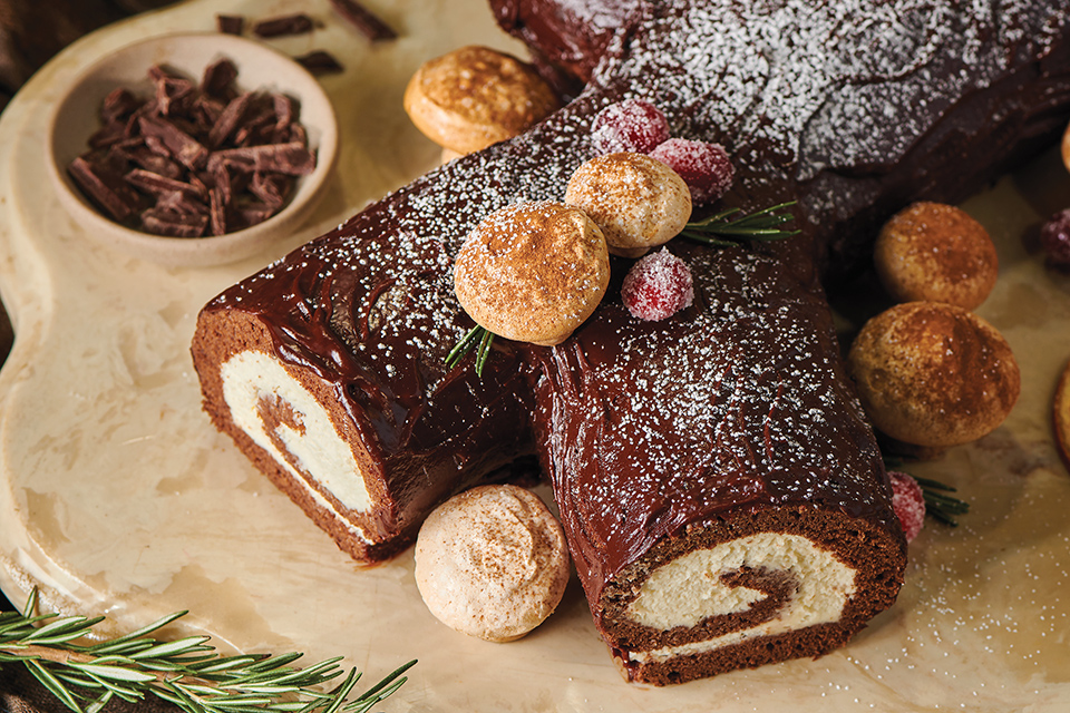 Buche de Noel (photo by Megann Galehouse, food styling by Katy Hale, set styling by Megan McLaughlin)