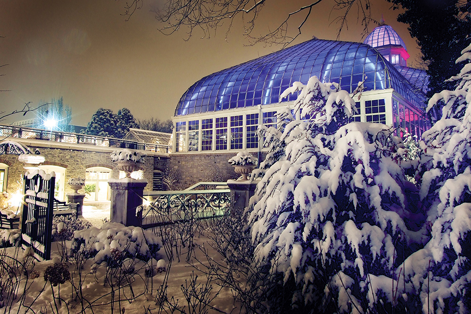 Exterior of Franklin Park Conservatory & Botanical Gardens during Conservatory Aglow in Columbus (photo courtesy of Franklin Park Conservatory)