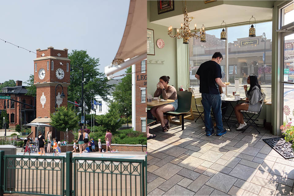 Cuyahoga Falls’ Falls River Square and Flury’s Cafe (photos by Rachael Jirousek)