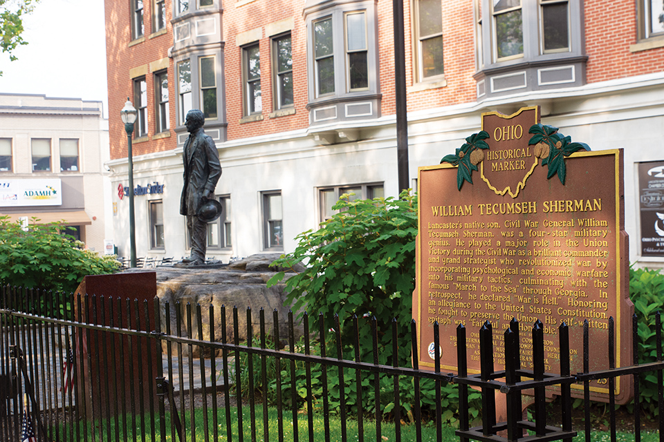 William Tecumseh Sherman statue and historical marker in downtown Lancaster (photo by Rachael Jirousek)