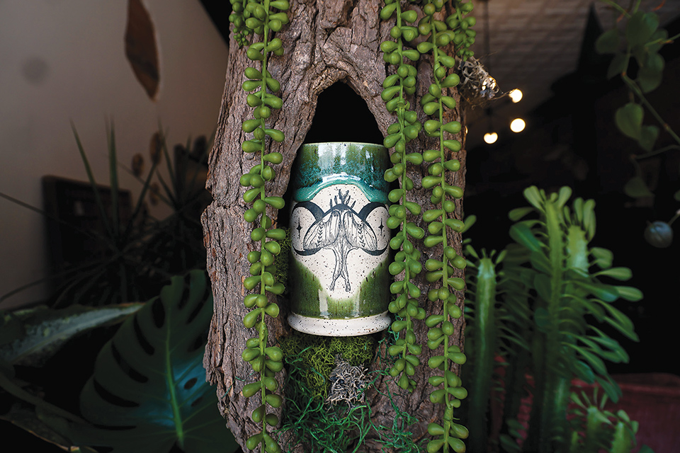 Luna moth tumbler by Chillicothe’s Lost Petal Pottery (photo courtesy of Torie McCollum)