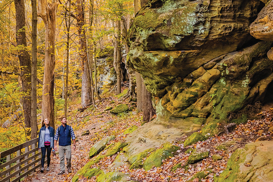Couple walking the Ledges Trail in Cuyahoga Valley National Park (photo by Laura Watilo Blake)