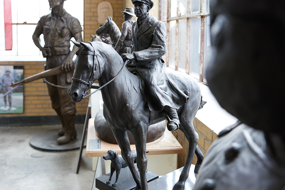 Sculpture of man riding horse at sculptor Alan Cottrill’s Zanesville studio (photo by Eric Wagner)