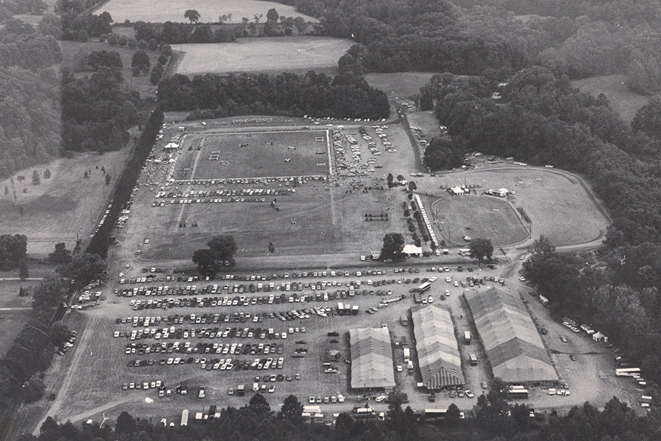 Aerial photo of grounds of the Cleveland Metroparks Polo Field from 1965 (photo courtesy of CVPHA and “The Cleveland Grand Prix: A Show Jumping First” by Betty Weibel)