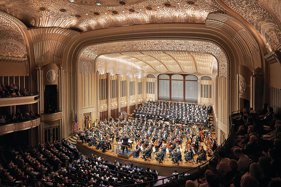 The Cleveland Orchestra on stage at Severance Hall (photo by Roger Mastroianni)