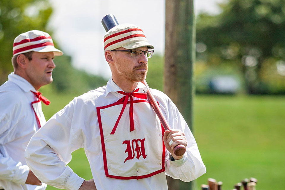 Ohio Village Muffins manager and player Aaron Seddon (photo courtesy of Ohio Cup Vintage Baseball Festival)