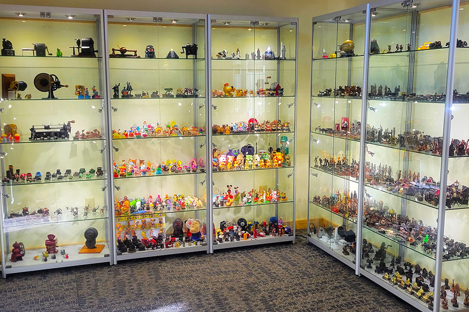 Museum cases inside the new Rev. Paul A. Johnson Pencil Sharpener Museum (photo courtesy of Explore Hocking Hills)