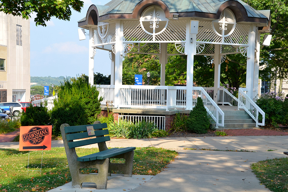 Brooks' bench in downtown Mansfield (photo courtesy Destination Mansfield)