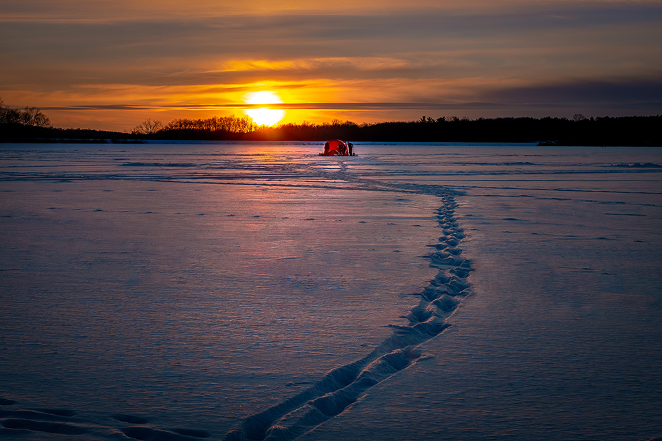 Ice fishermen at sunset on Nimisila Reservoir in Green (photo by Rhonda Coe)