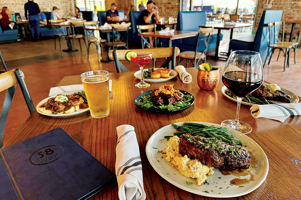 Steak, mashed potatoes, green beens, wine, beer and other selections at 58 West in Logan (photo courtesy of Hocking Hills Winery)